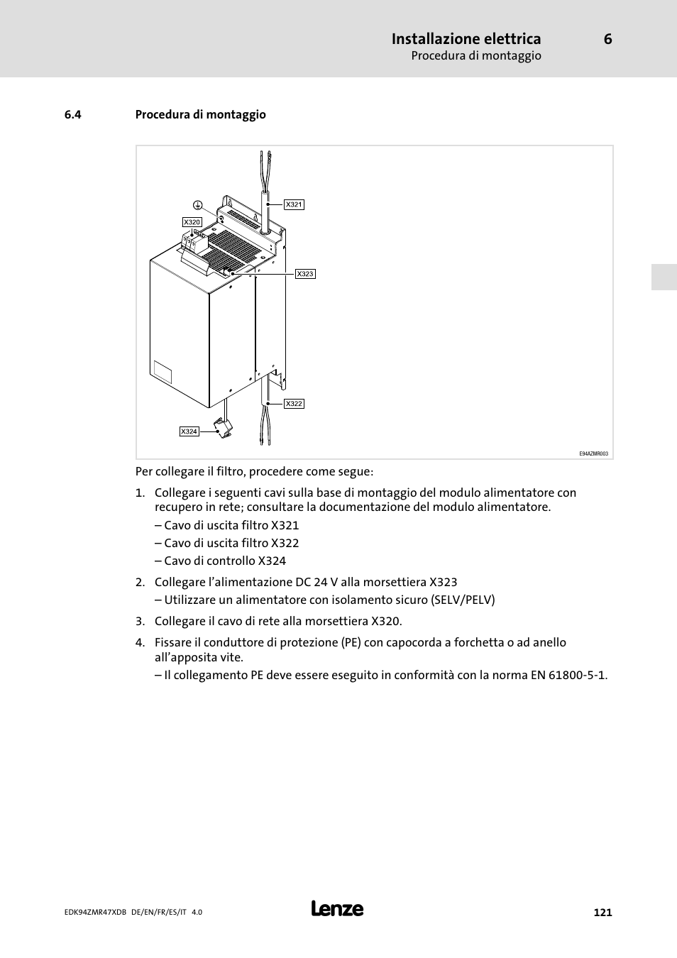 Procedura di montaggio | Lenze E94AZMR User Manual | Page 121 / 122