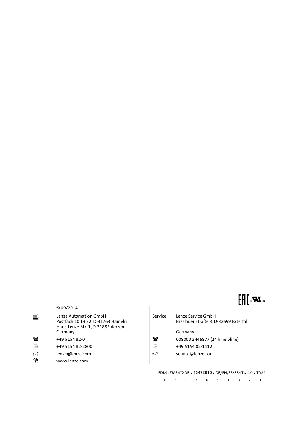 Lenze E94AZMR User Manual | Page 122 / 122