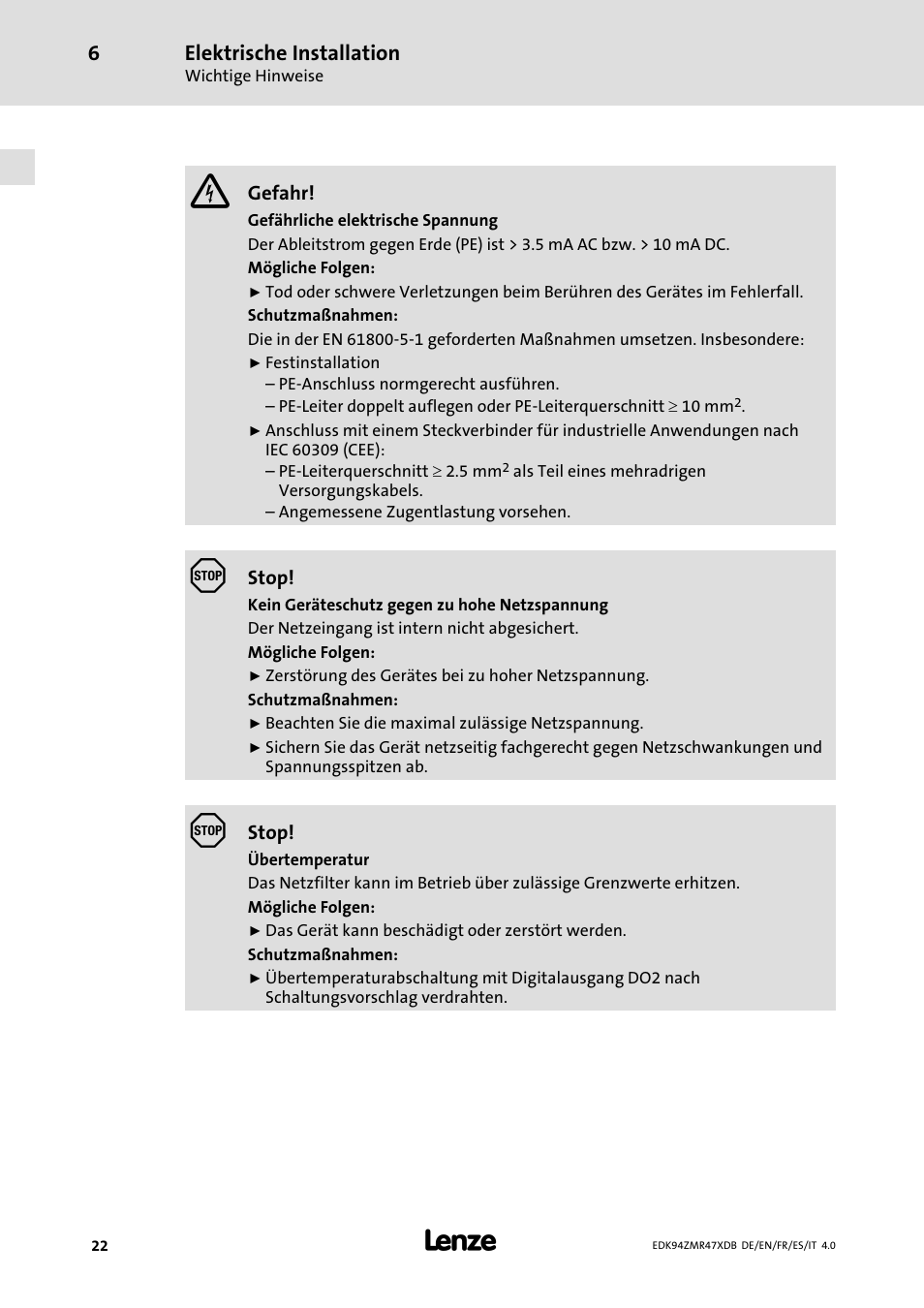 Lenze E94AZMR User Manual | Page 22 / 122