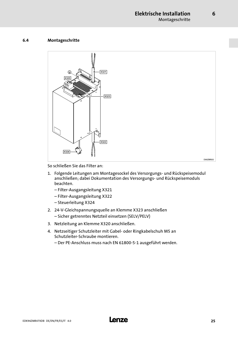 Montageschritte | Lenze E94AZMR User Manual | Page 25 / 122