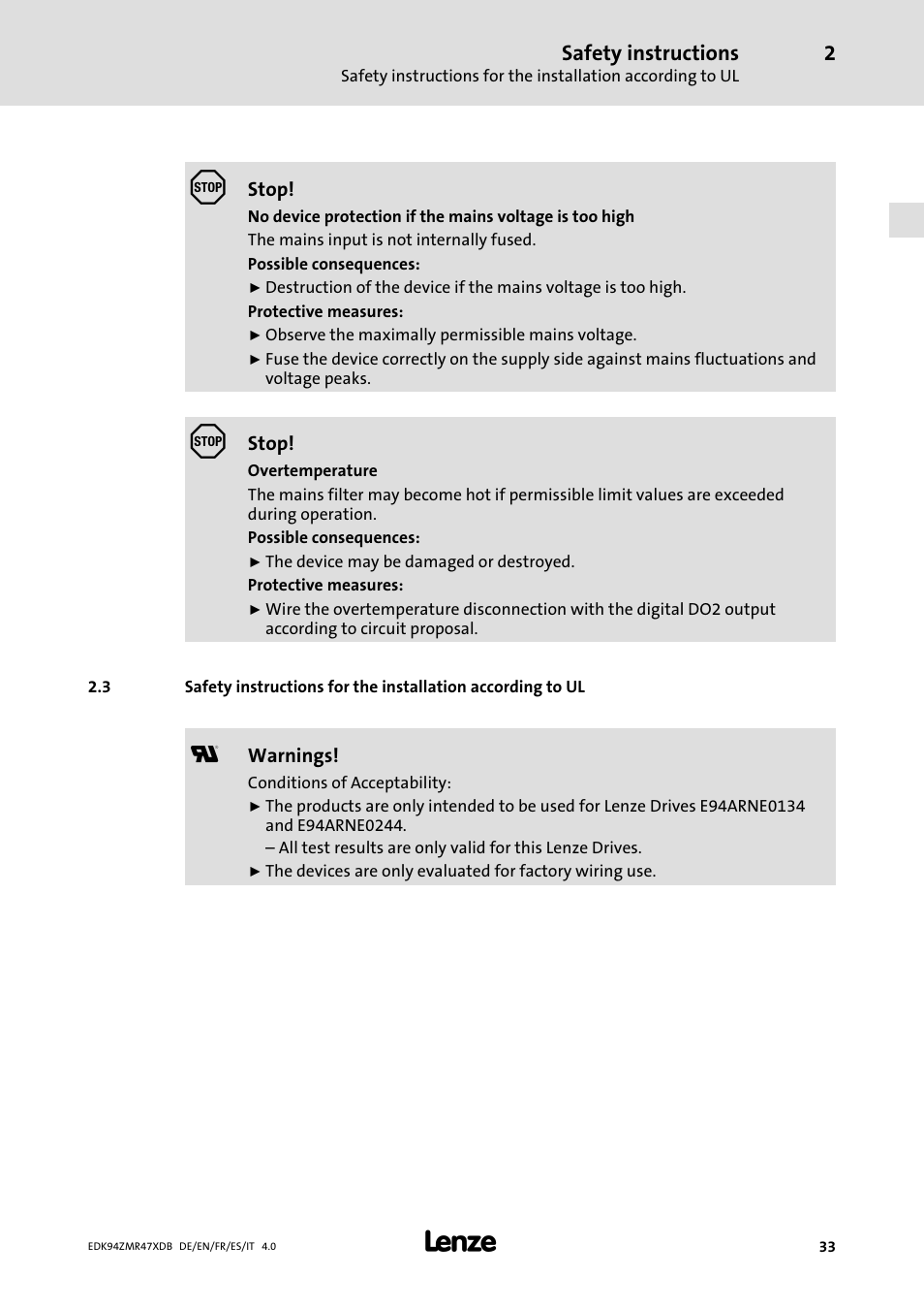 Lenze E94AZMR User Manual | Page 33 / 122