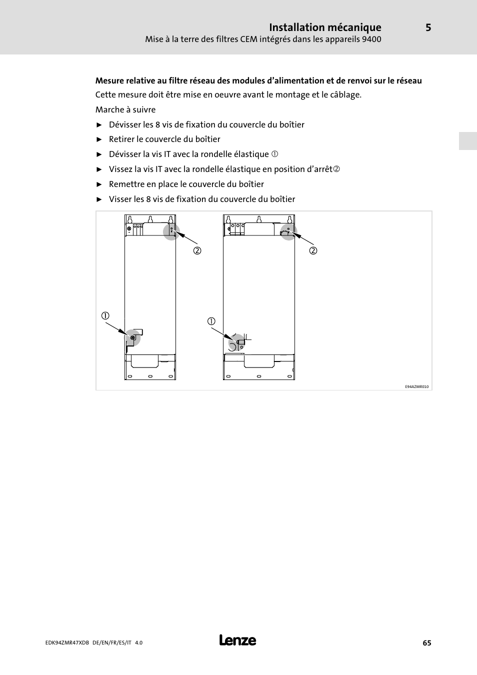 Installation mécanique | Lenze E94AZMR User Manual | Page 65 / 122