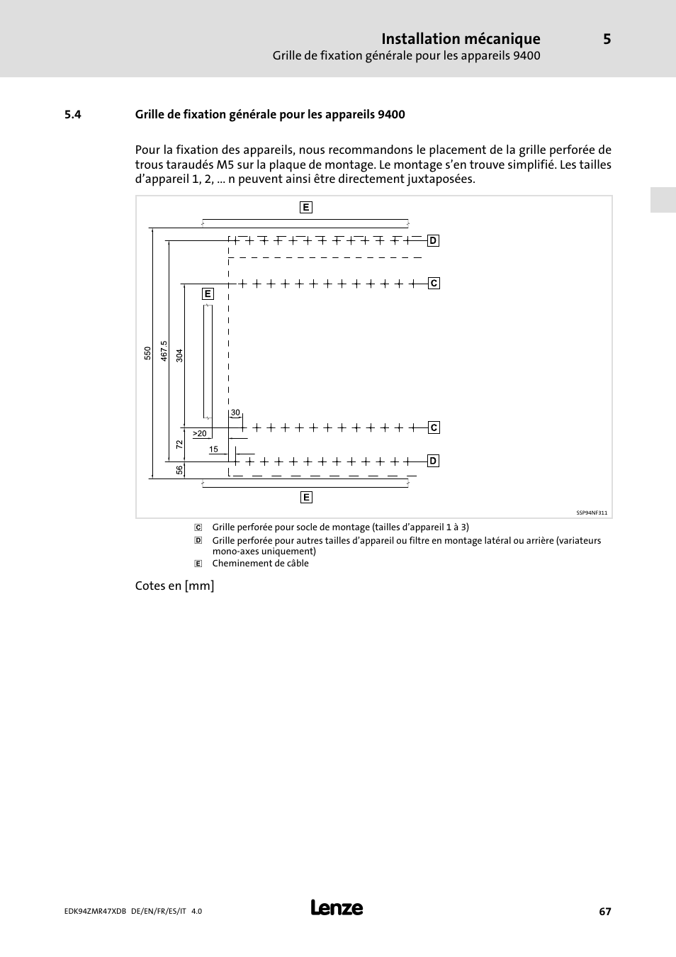 Installation mécanique | Lenze E94AZMR User Manual | Page 67 / 122