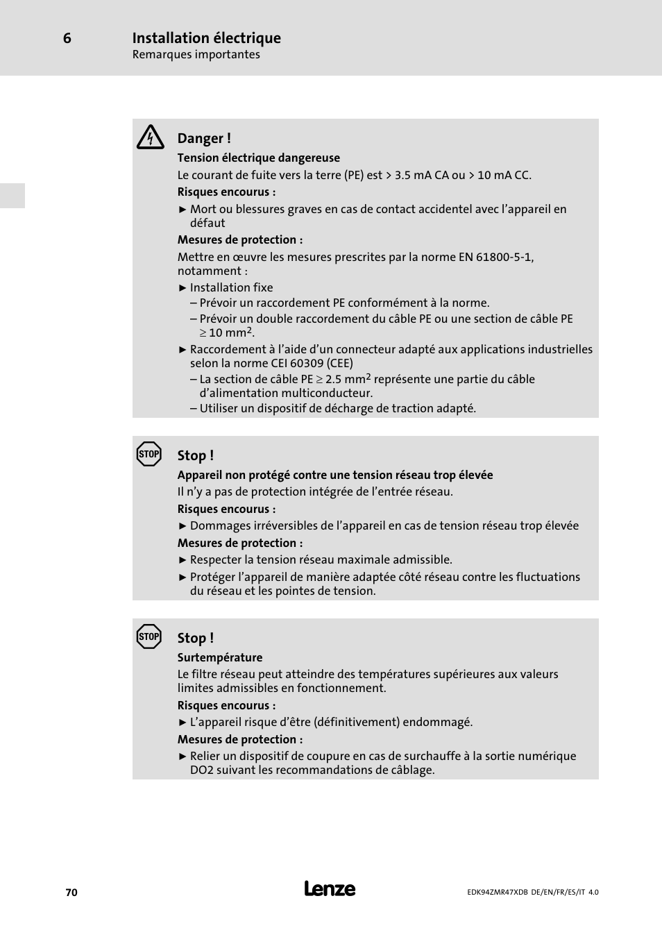 Lenze E94AZMR User Manual | Page 70 / 122