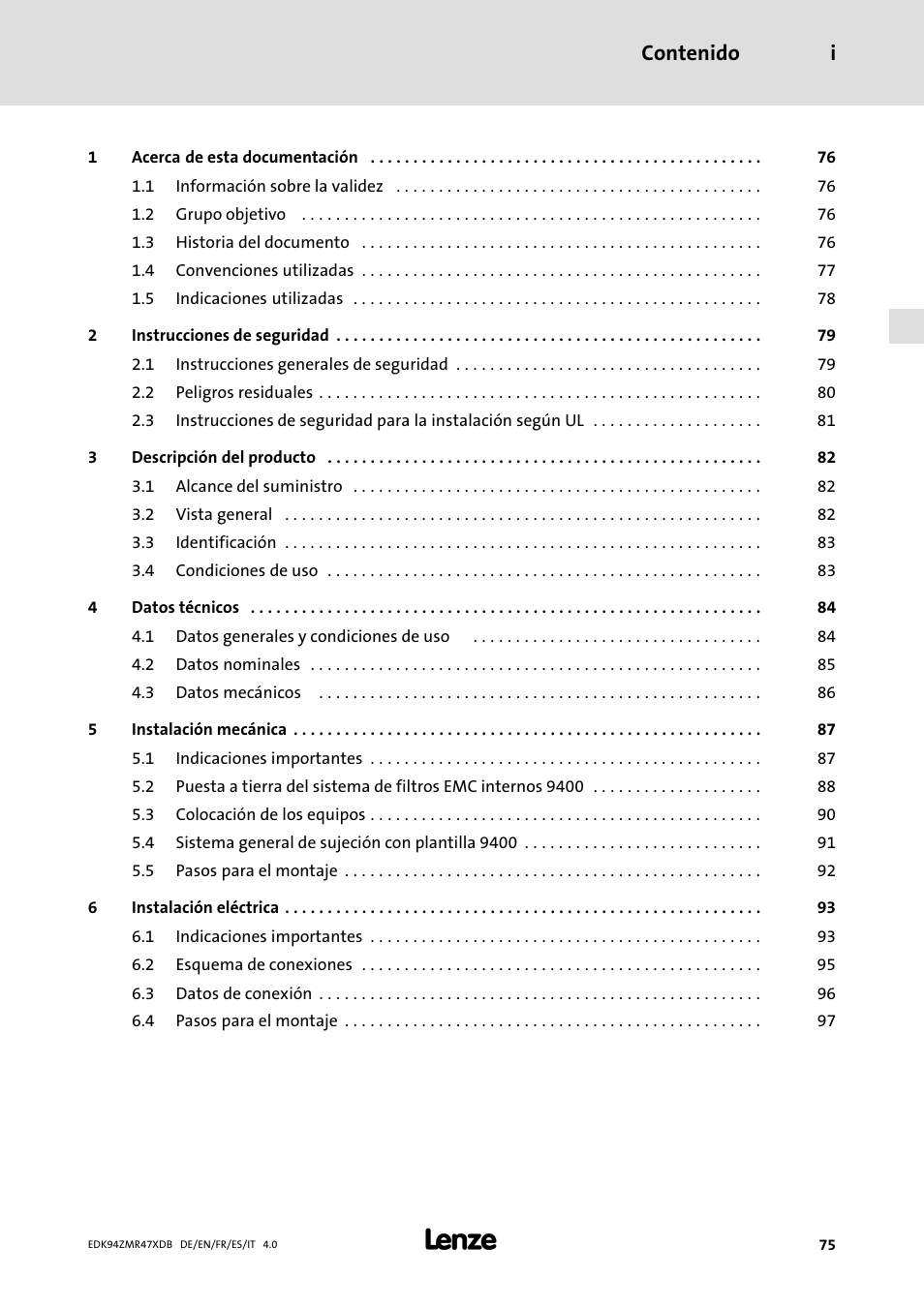 Lenze E94AZMR User Manual | Page 75 / 122