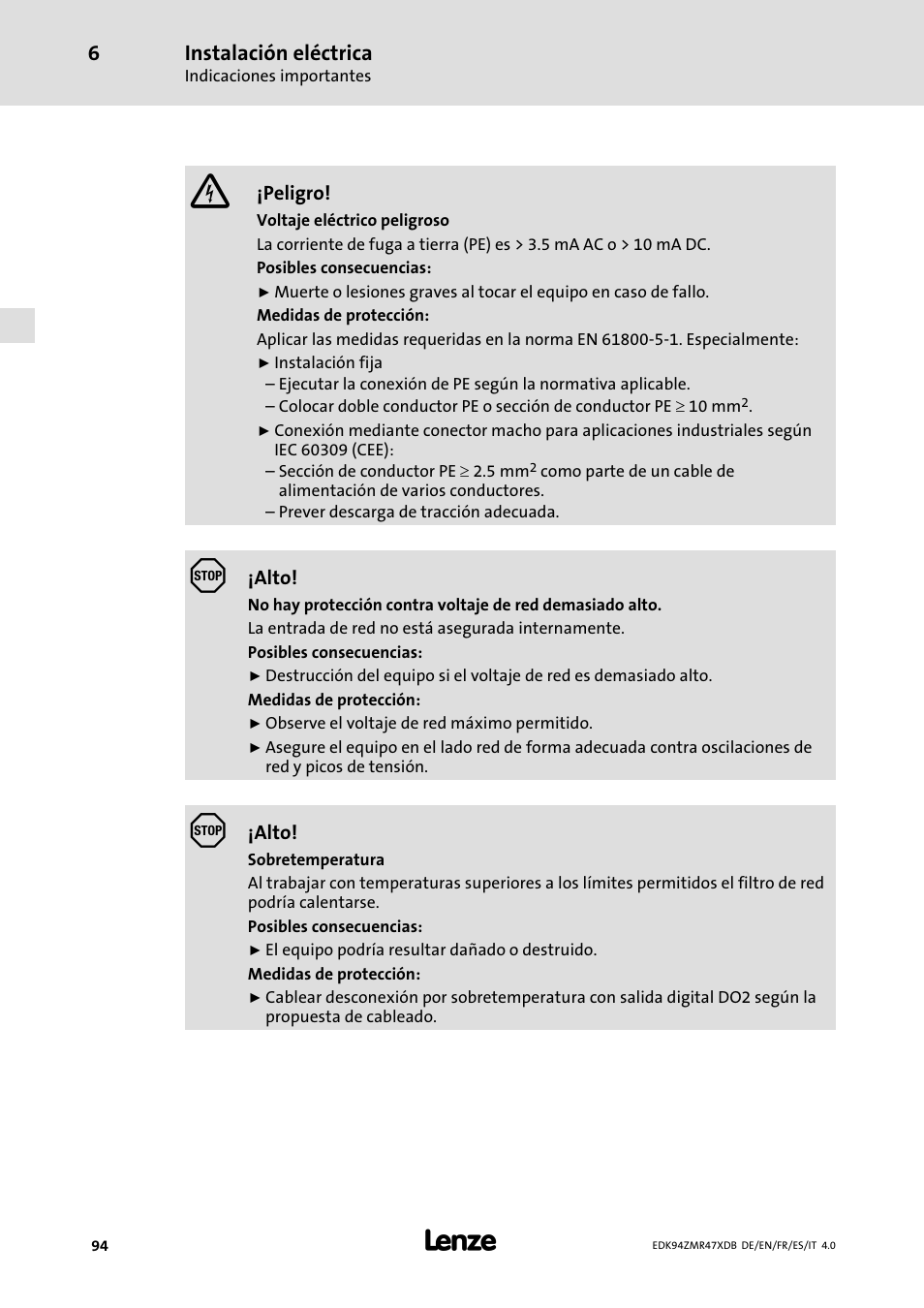 Lenze E94AZMR User Manual | Page 94 / 122