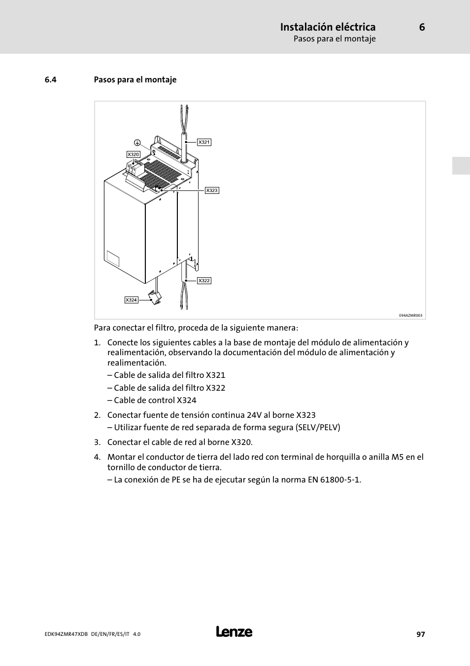 Pasos para el montaje | Lenze E94AZMR User Manual | Page 97 / 122