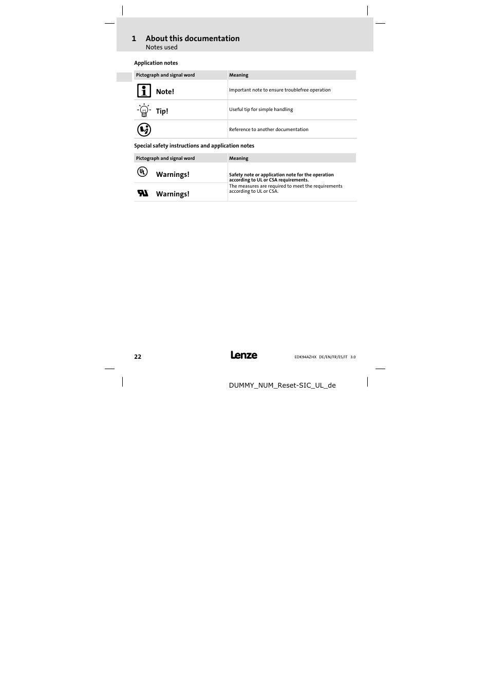 Lenze E94AZHX0051 User Manual | Page 22 / 88