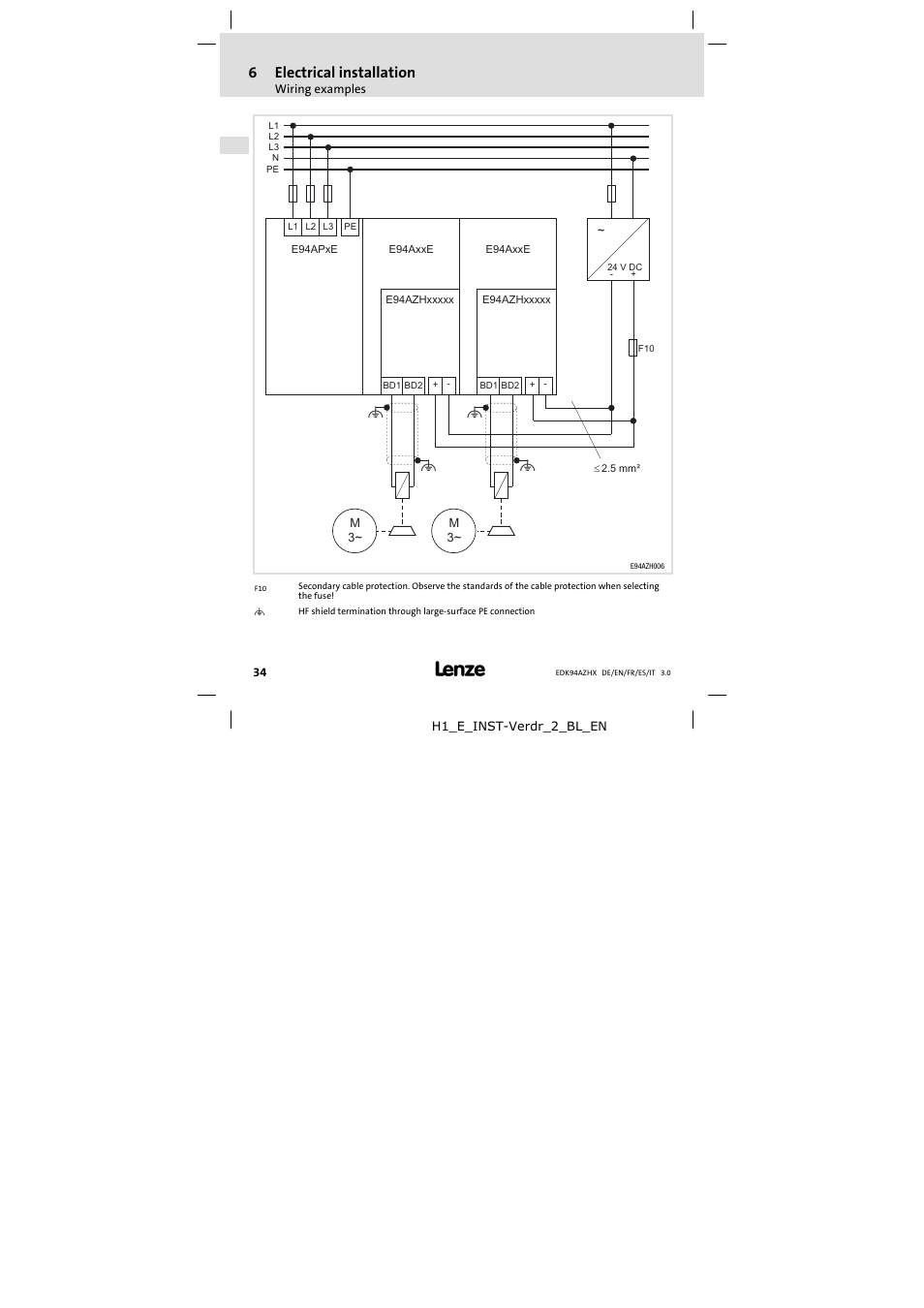 Sommaire, 6electrical installation | Lenze E94AZHX0051 User Manual | Page 34 / 88