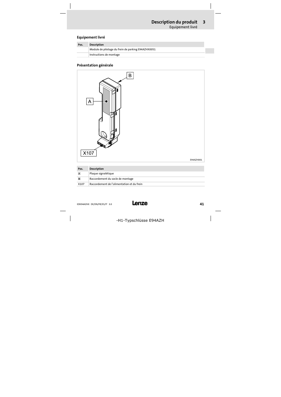 Description du produit, Equipement livré, Présentation générale | Lenze E94AZHX0051 User Manual | Page 41 / 88
