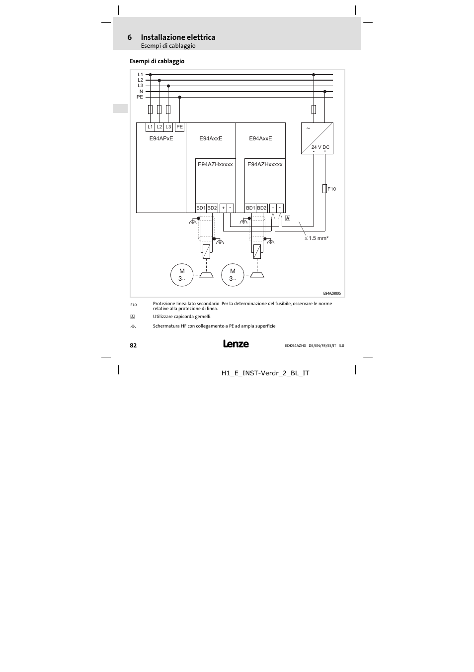 Esempi di cablaggio, 6installazione elettrica | Lenze E94AZHX0051 User Manual | Page 82 / 88