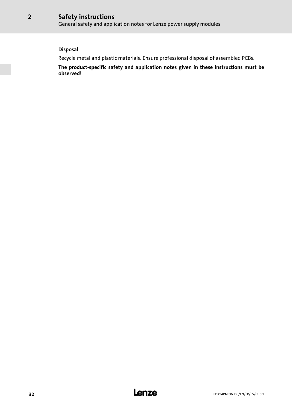 Lenze E94APNE User Manual | Page 32 / 114