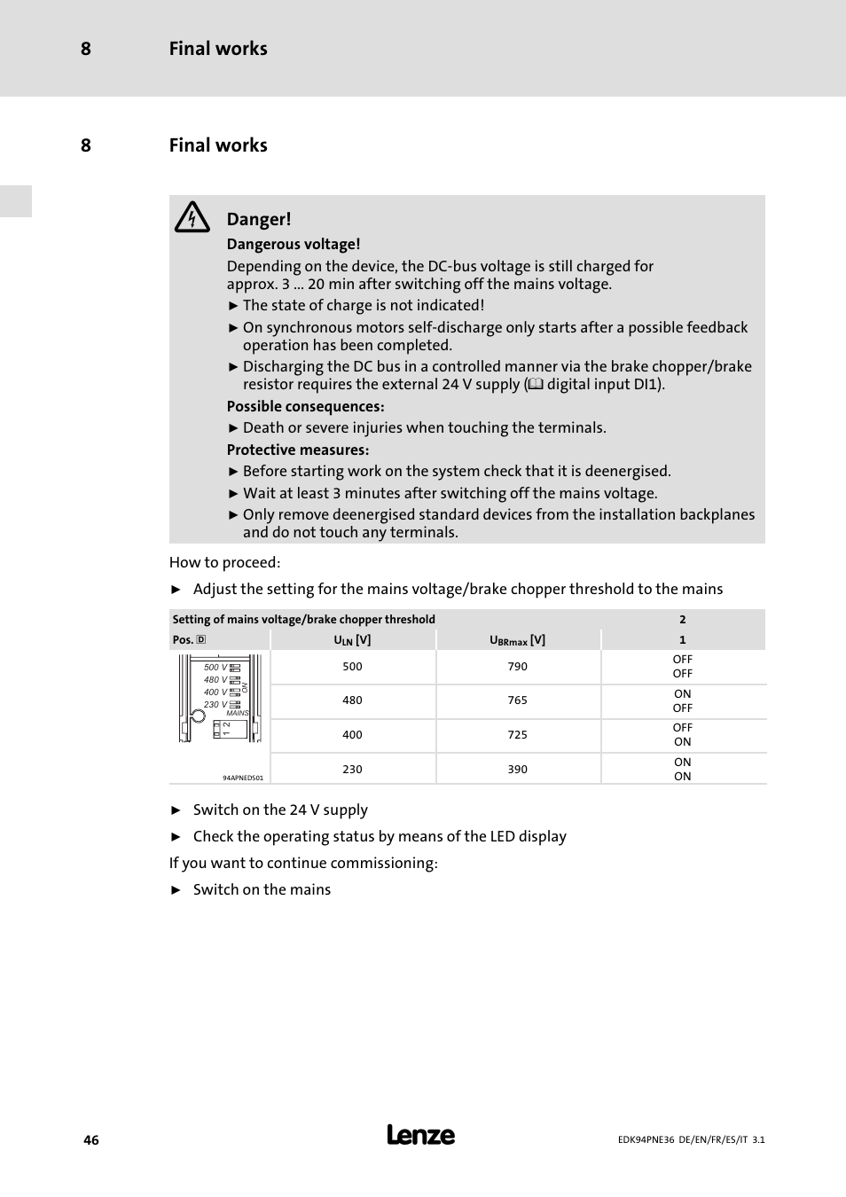 8 final works, Final works, Final works 8 | 8final works, Danger | Lenze E94APNE User Manual | Page 46 / 114