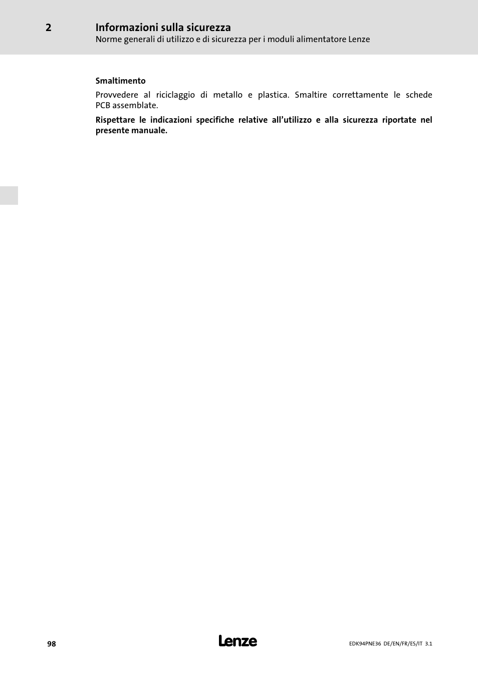 Lenze E94APNE User Manual | Page 98 / 114