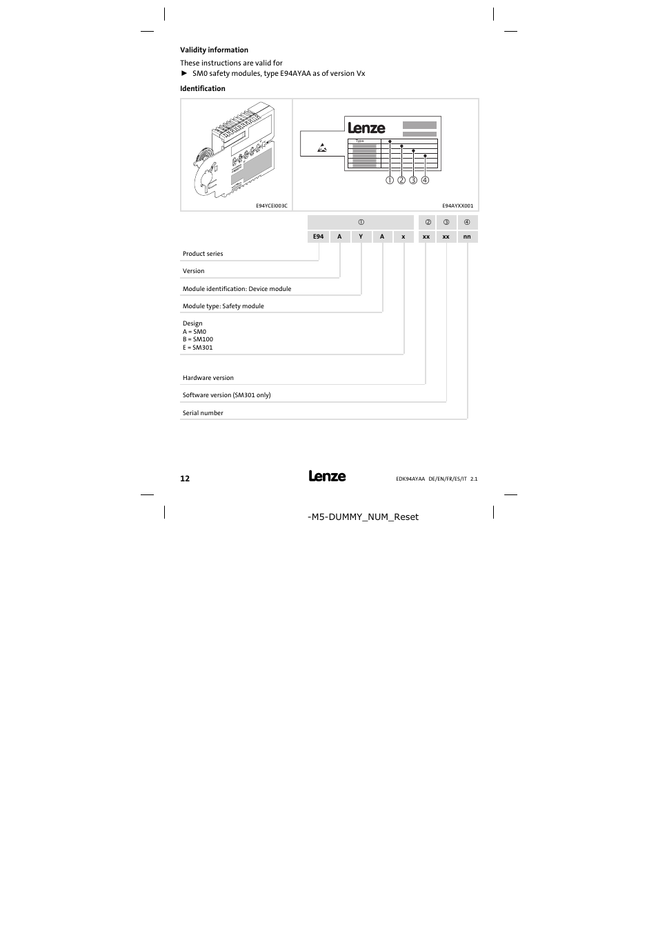 Validity information | Lenze E94AYAA − SM0 User Manual | Page 12 / 34