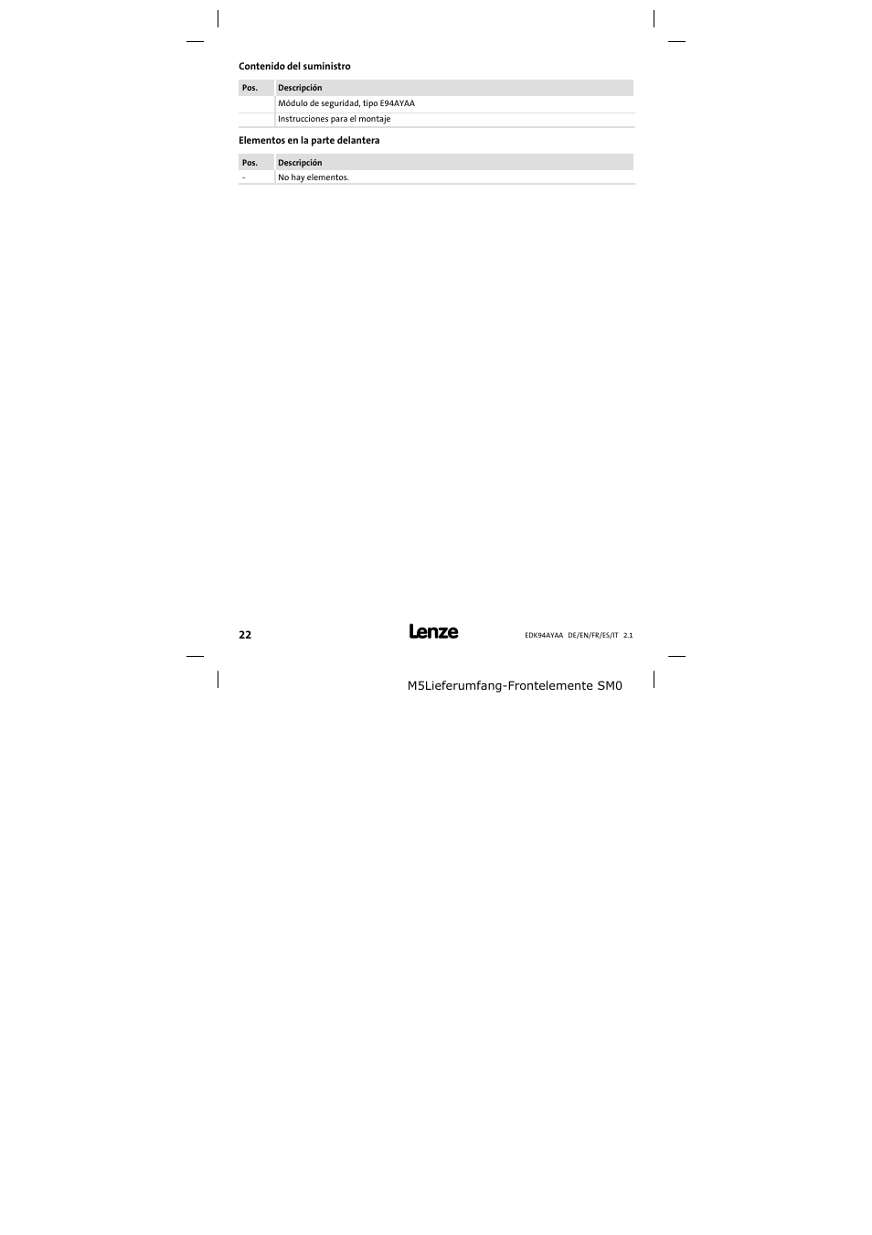 Lenze E94AYAA − SM0 User Manual | Page 22 / 34