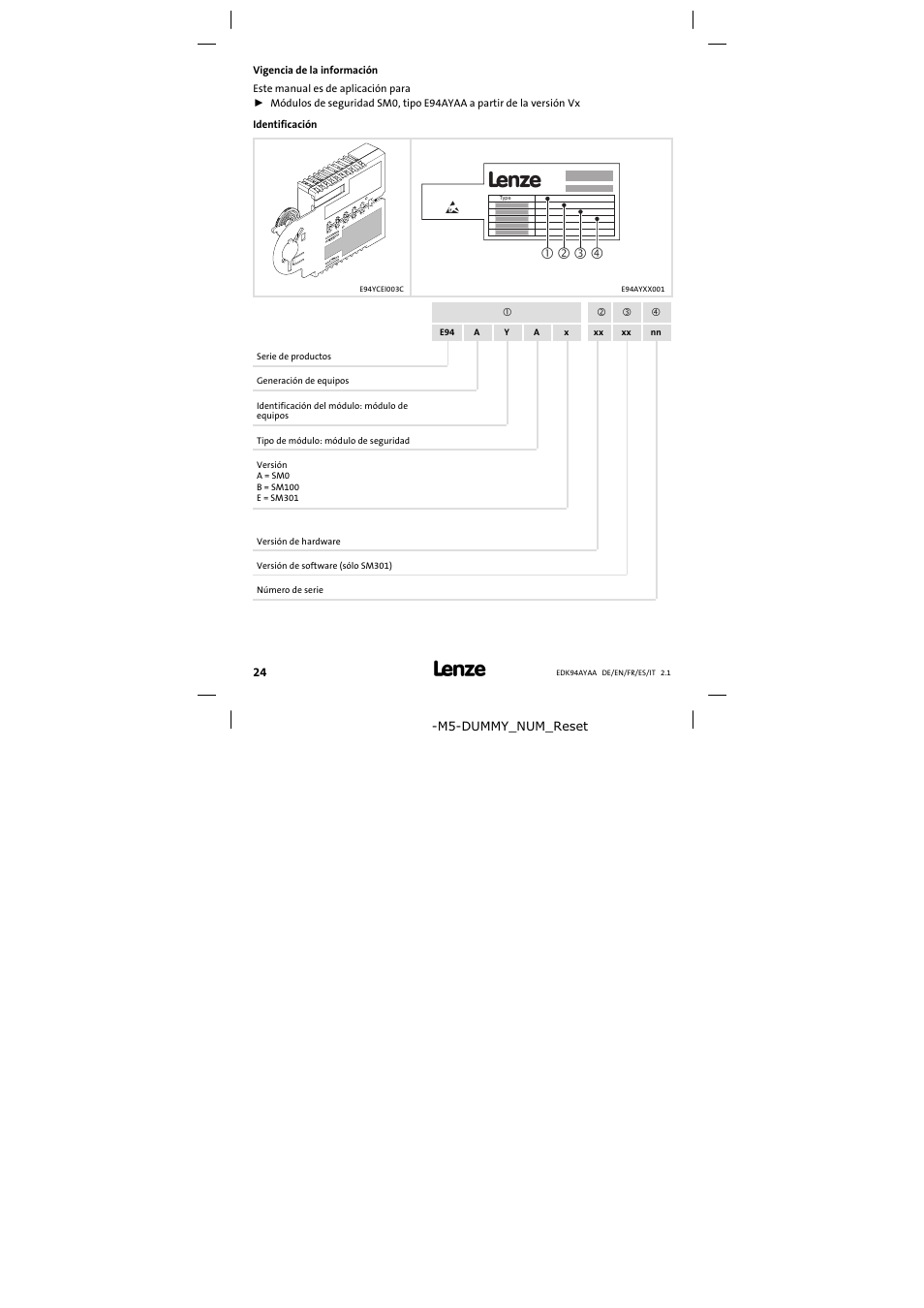 Vigencia de la información | Lenze E94AYAA − SM0 User Manual | Page 24 / 34