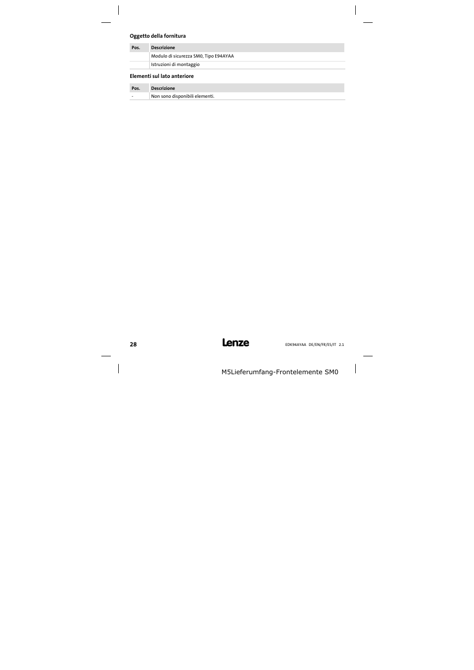 Oggetto della fornitura | Lenze E94AYAA − SM0 User Manual | Page 28 / 34