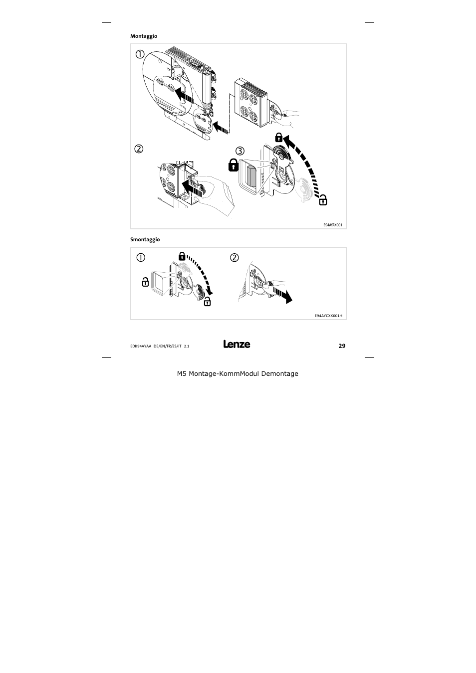 Montaggio | Lenze E94AYAA − SM0 User Manual | Page 29 / 34