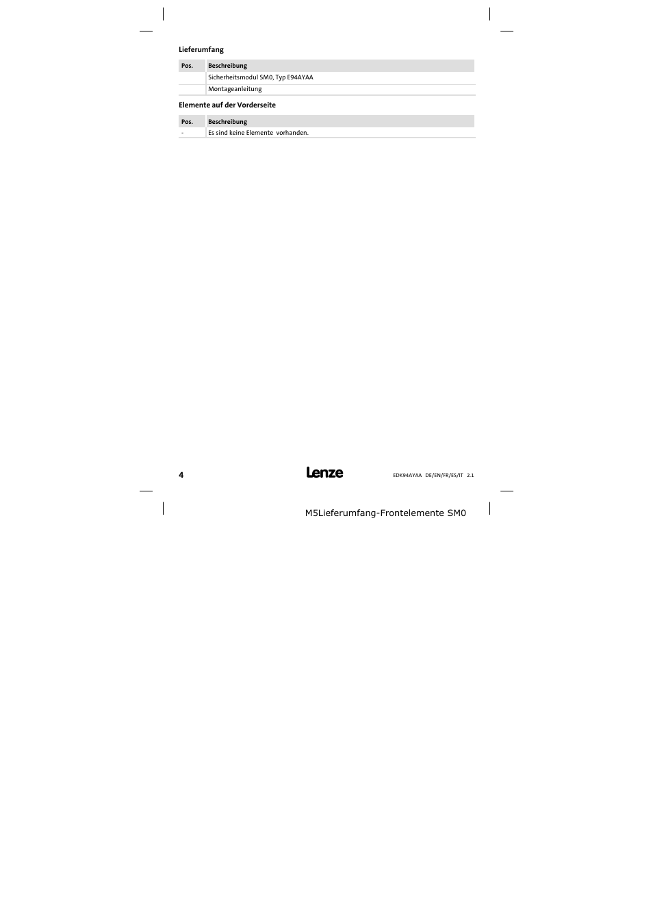 Lieferumfang | Lenze E94AYAA − SM0 User Manual | Page 4 / 34