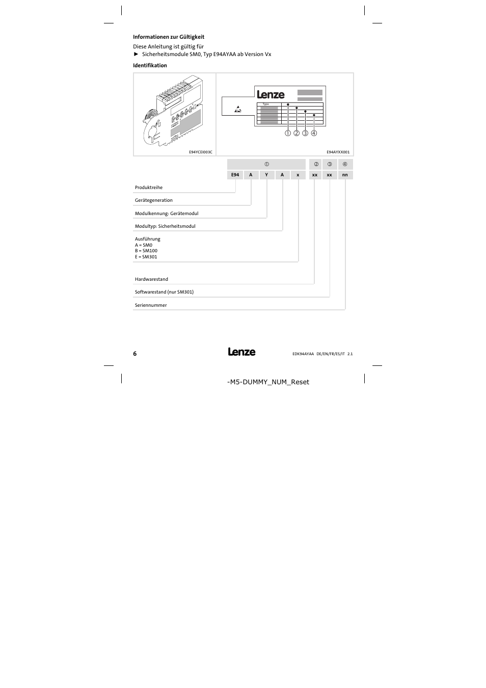 Informationen zur gültigkeit | Lenze E94AYAA − SM0 User Manual | Page 6 / 34