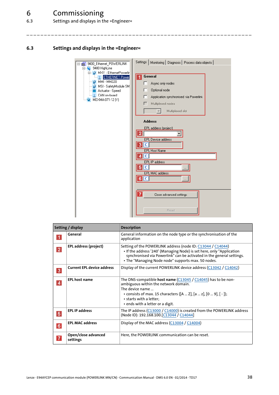 3 settings and displays in the »engineer, Settings and displays in the »engineer, 6commissioning | Lenze E94AYCEP User Manual | Page 37 / 148