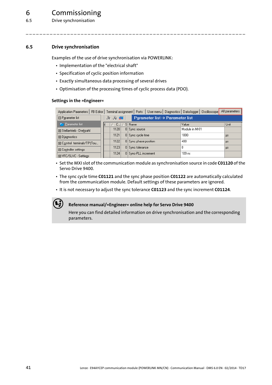 5 drive synchronisation, Drive synchronisation, 6commissioning | Lenze E94AYCEP User Manual | Page 40 / 148