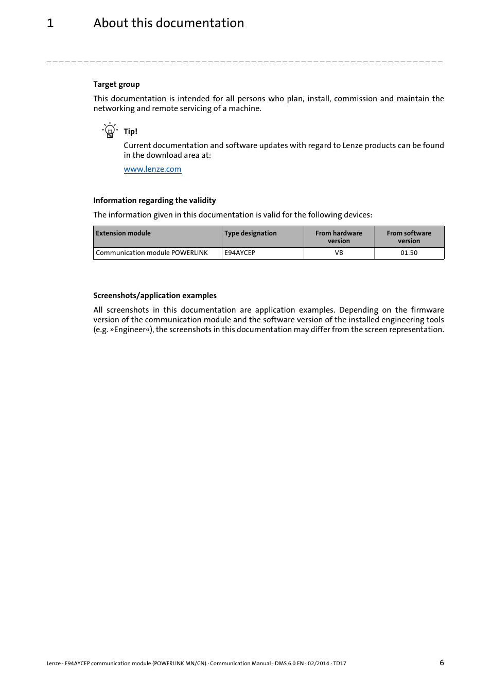 1about this documentation | Lenze E94AYCEP User Manual | Page 5 / 148