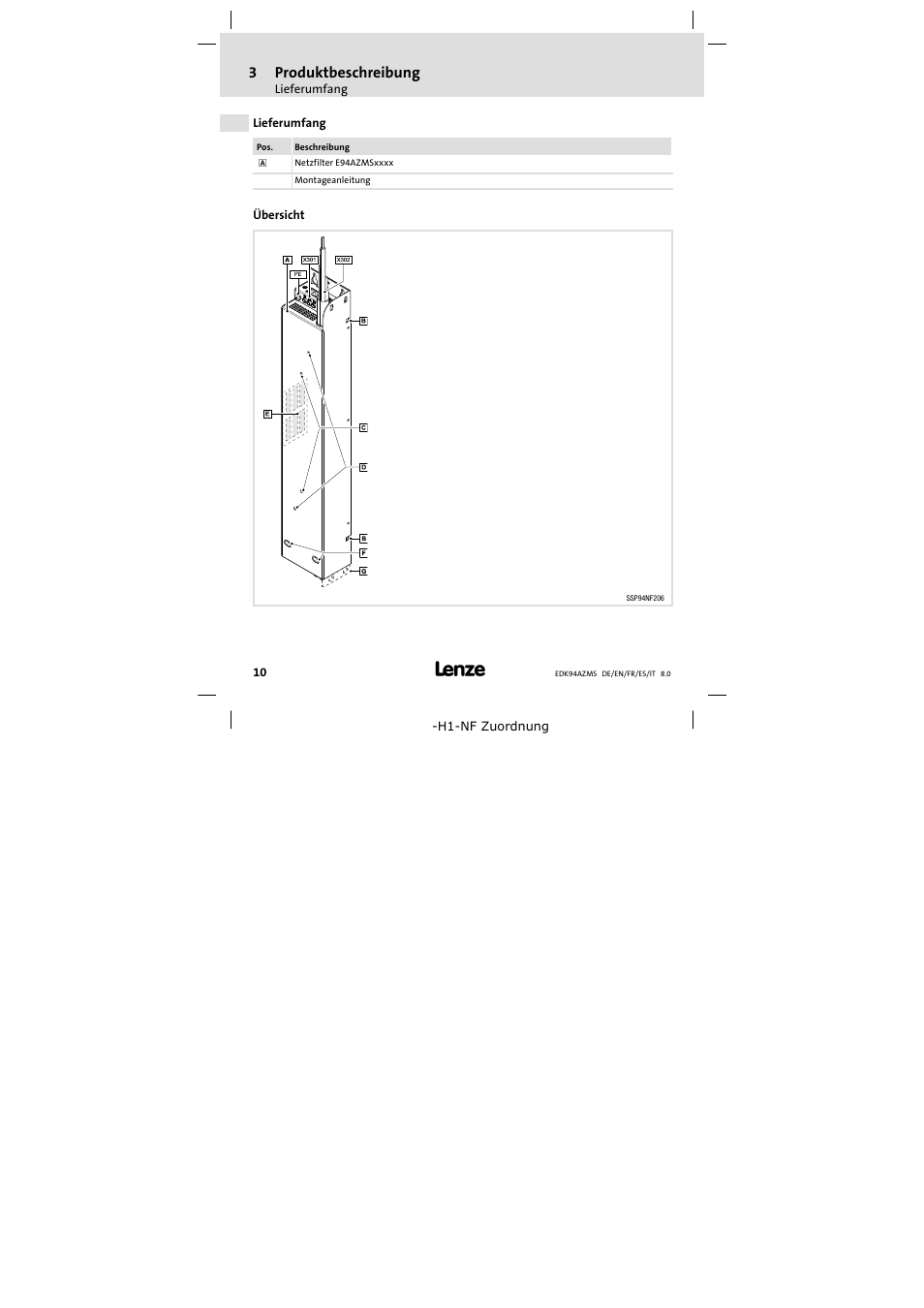 Produktbeschreibung, Lieferumfang, Übersicht | Produktbeschreibung 10, 3produktbeschreibung | Lenze E94AZMS0314 User Manual | Page 10 / 132