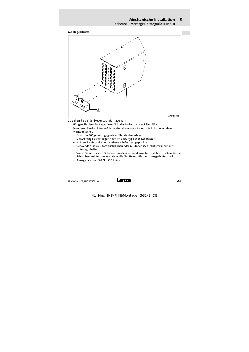 Montageschritte | Lenze E94AZMS0314 User Manual | Page 23 / 132