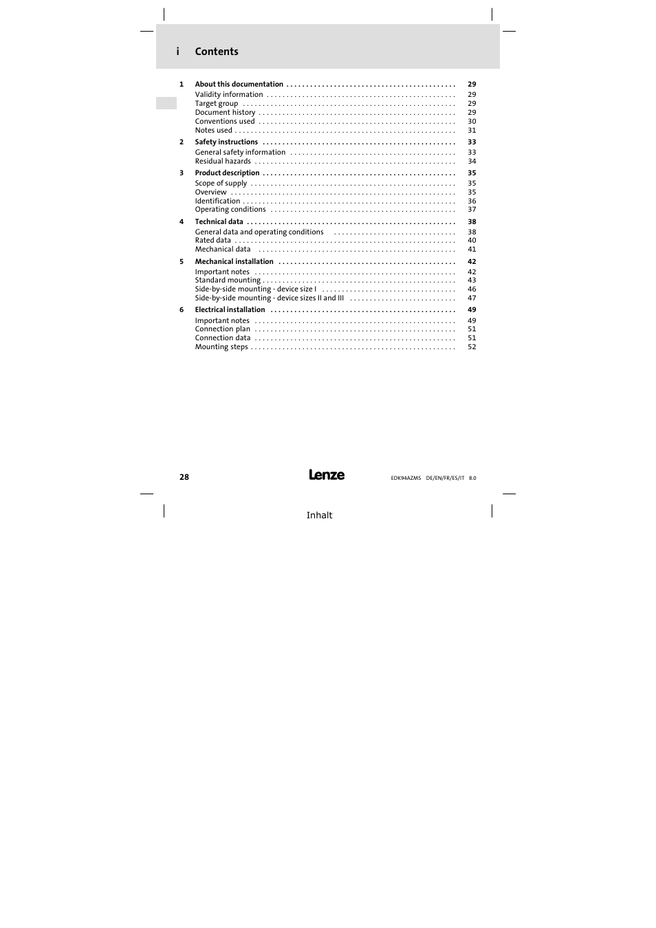 Lenze E94AZMS0314 User Manual | Page 28 / 132