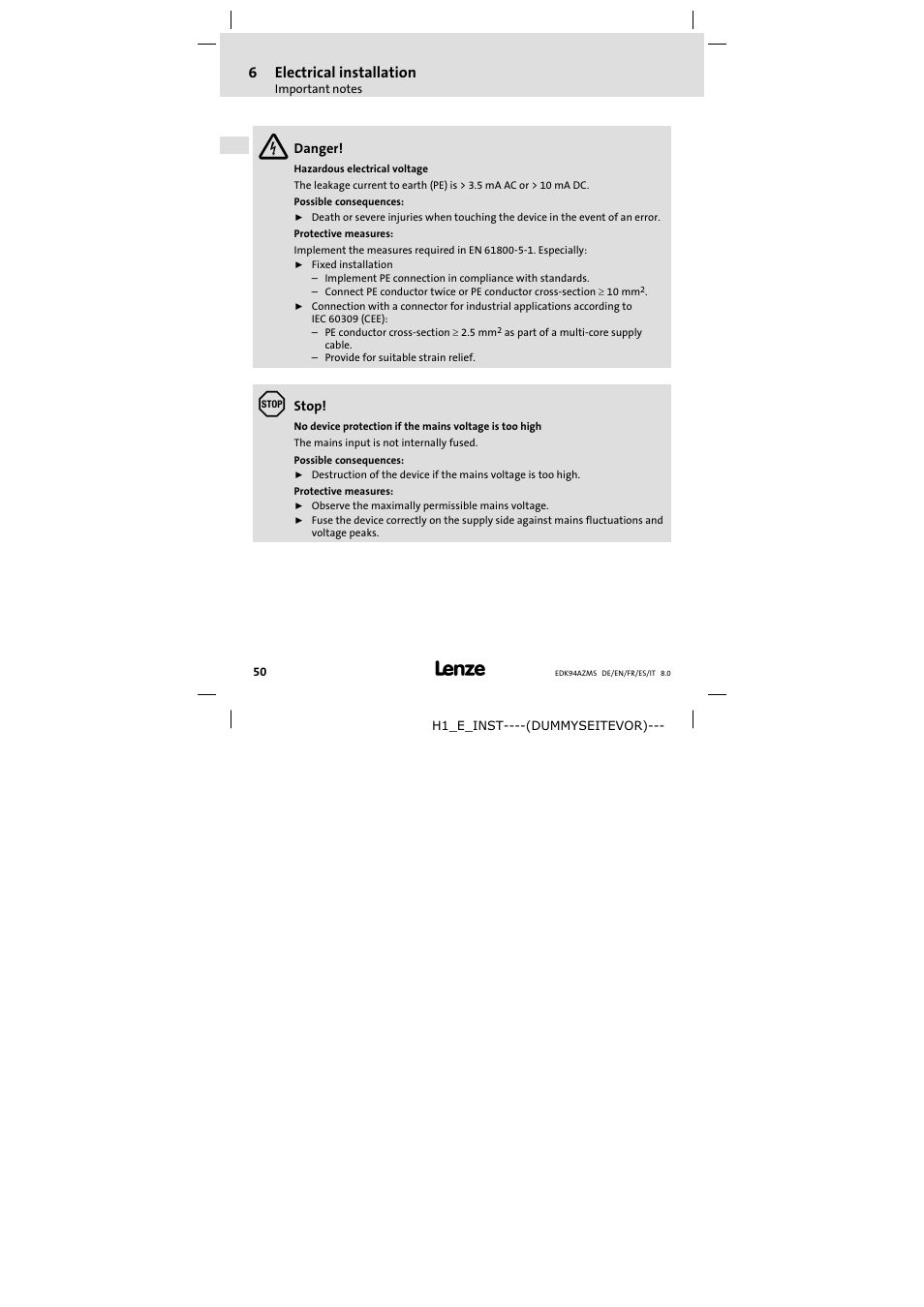 Lenze E94AZMS0314 User Manual | Page 50 / 132