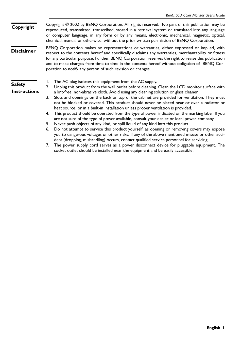 BenQ FP791 User Manual | Page 2 / 53