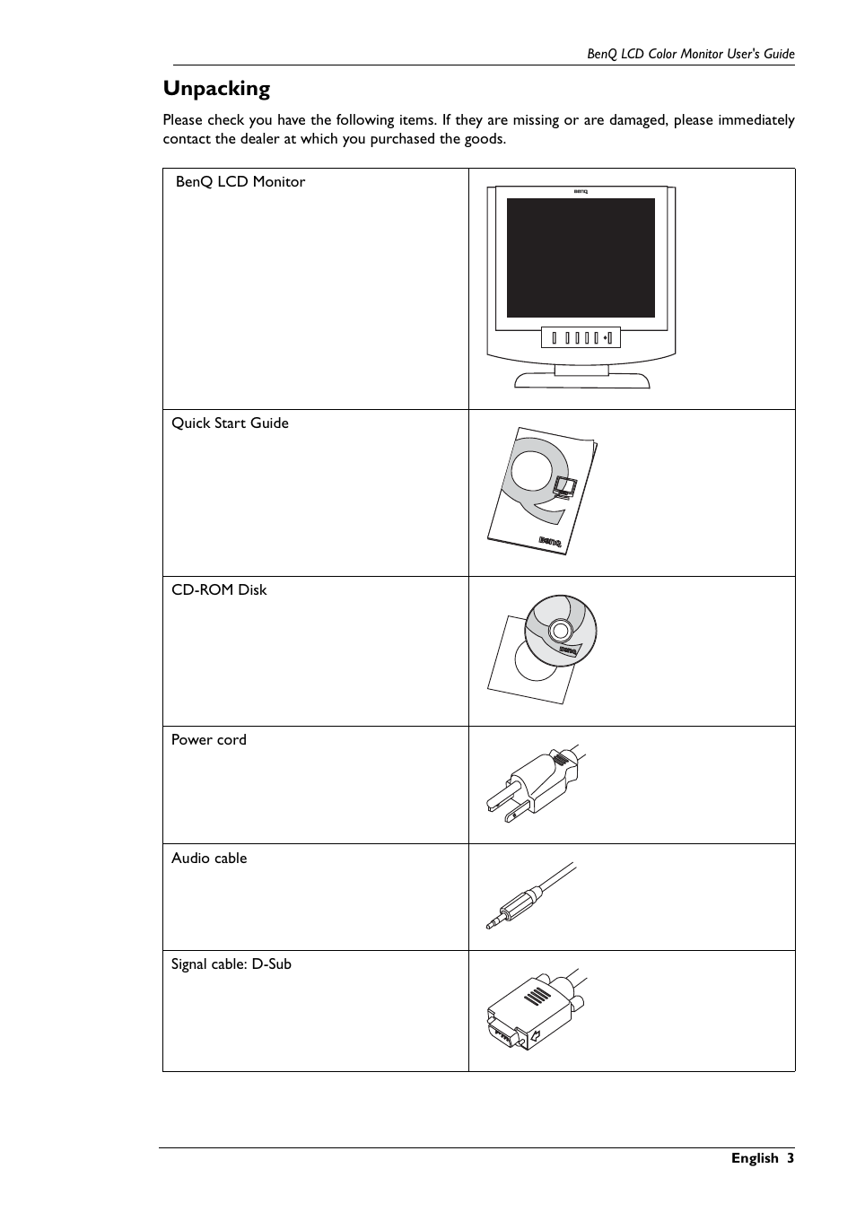 Unpacking | BenQ FP791 User Manual | Page 4 / 53