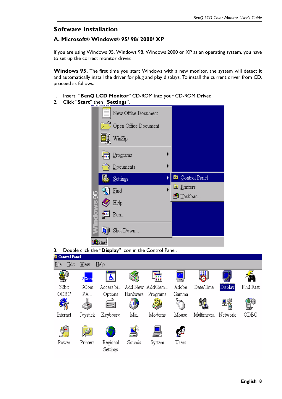 Software installation | BenQ FP791 User Manual | Page 9 / 53