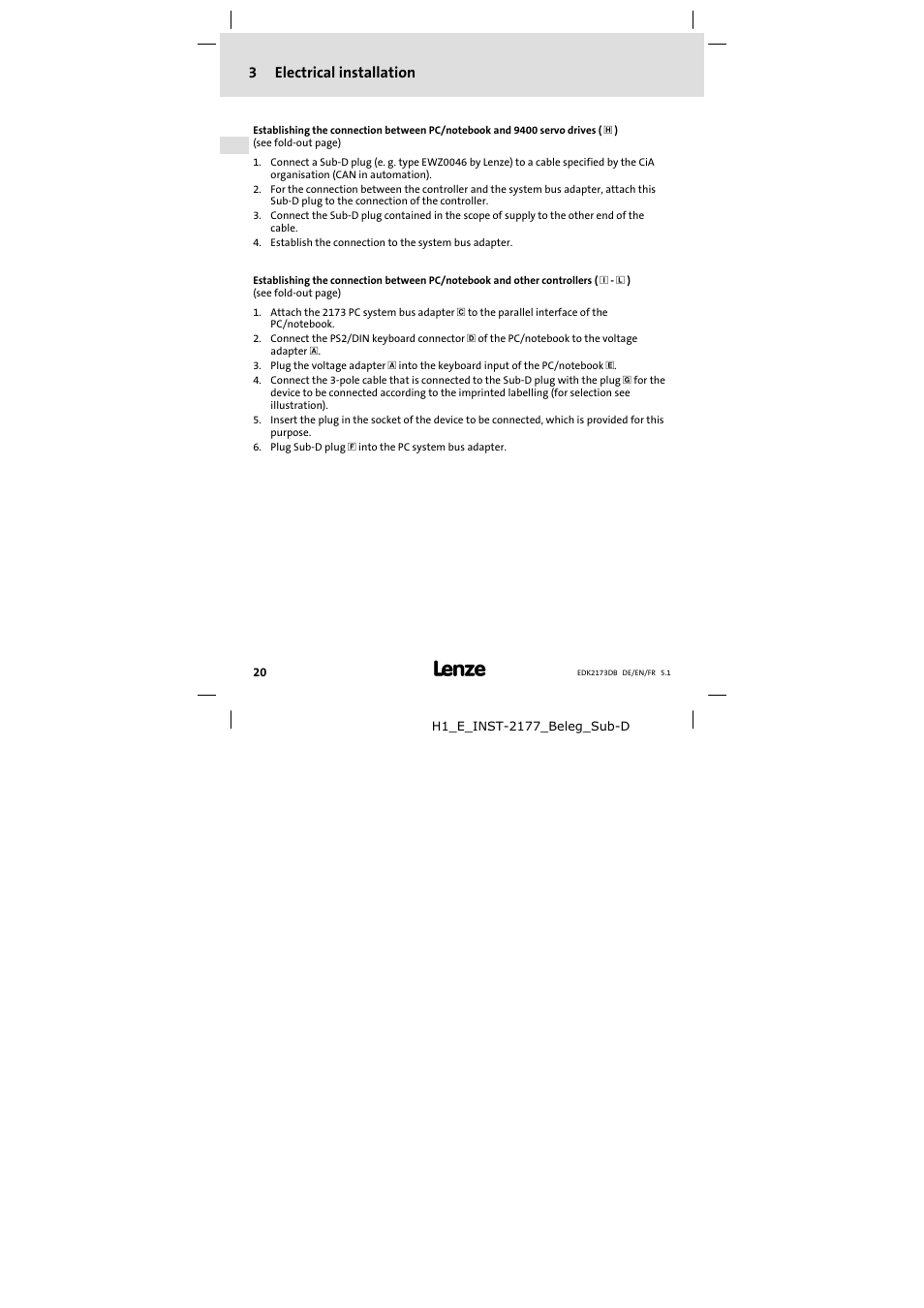 3 electrical installation, Electrical installation, 3electrical installation | Lenze EMF2173IB V003 User Manual | Page 20 / 34
