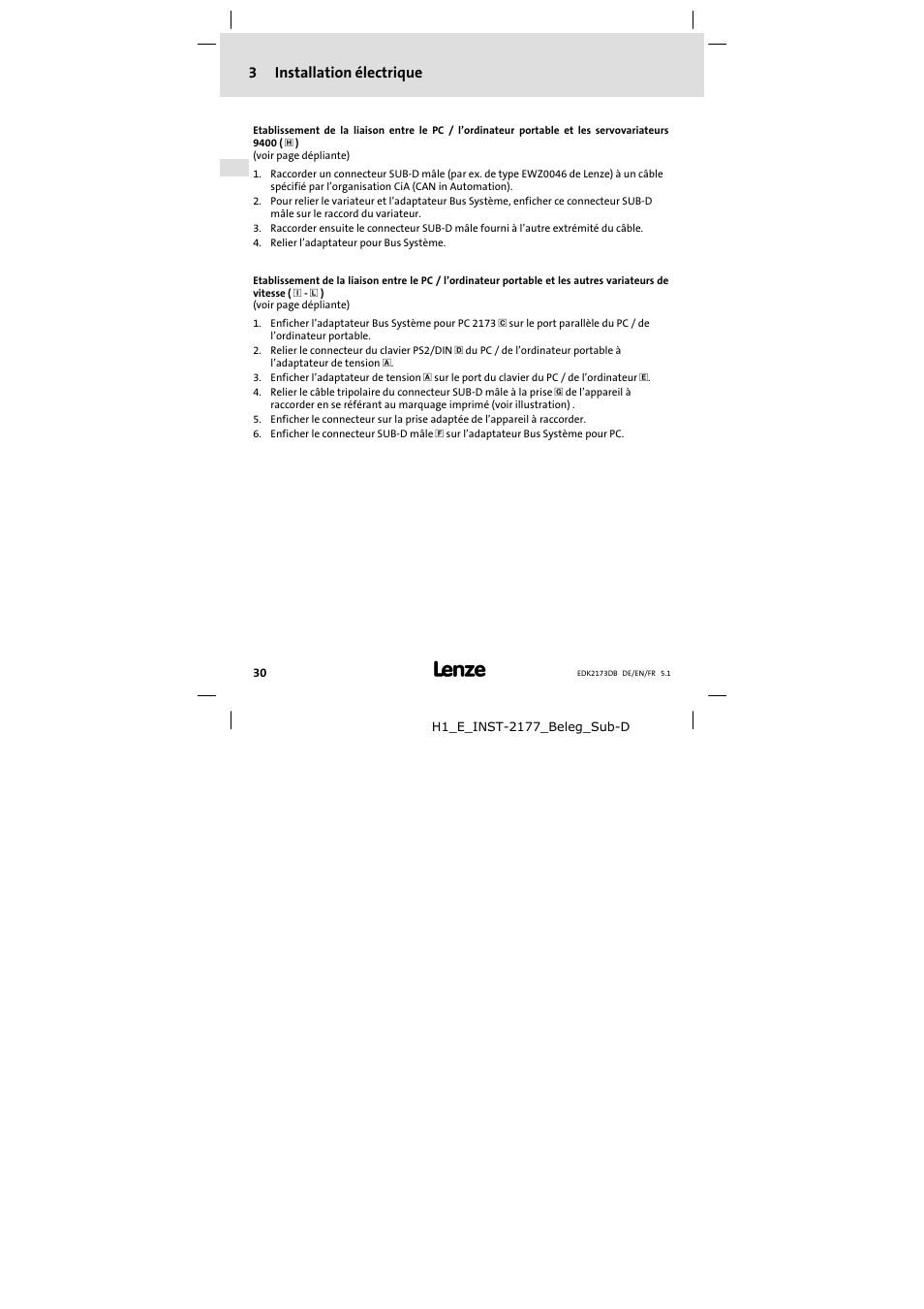 3 installation électrique, Installation électrique, 3installation électrique | Lenze EMF2173IB V003 User Manual | Page 30 / 34