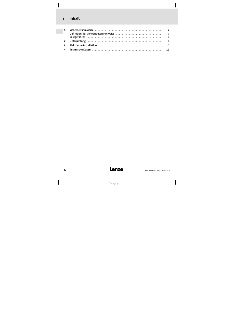 Inhalt | Lenze EMF2173IB V003 User Manual | Page 6 / 34