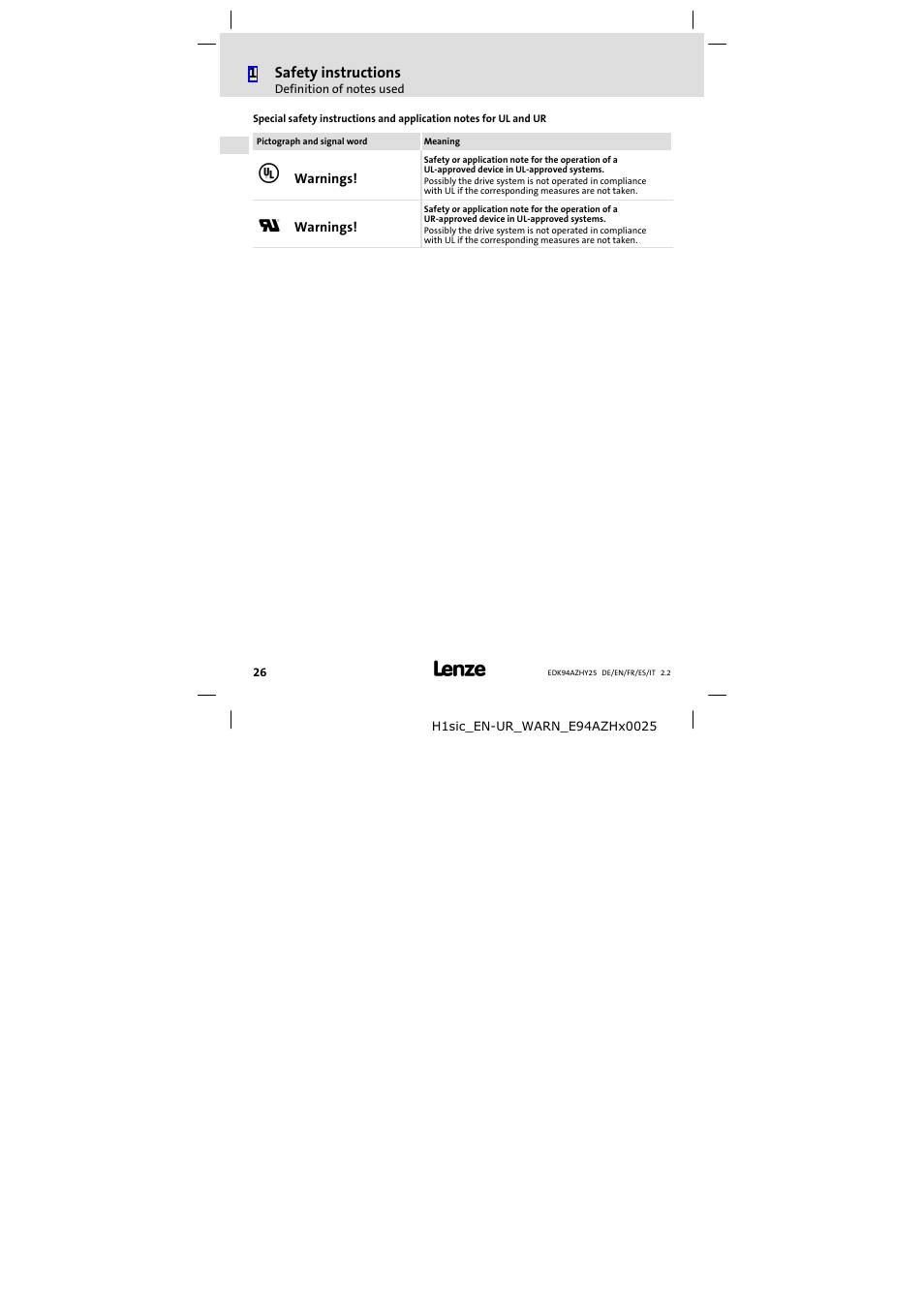 Lenze E94AZHY0025 User Manual | Page 26 / 94