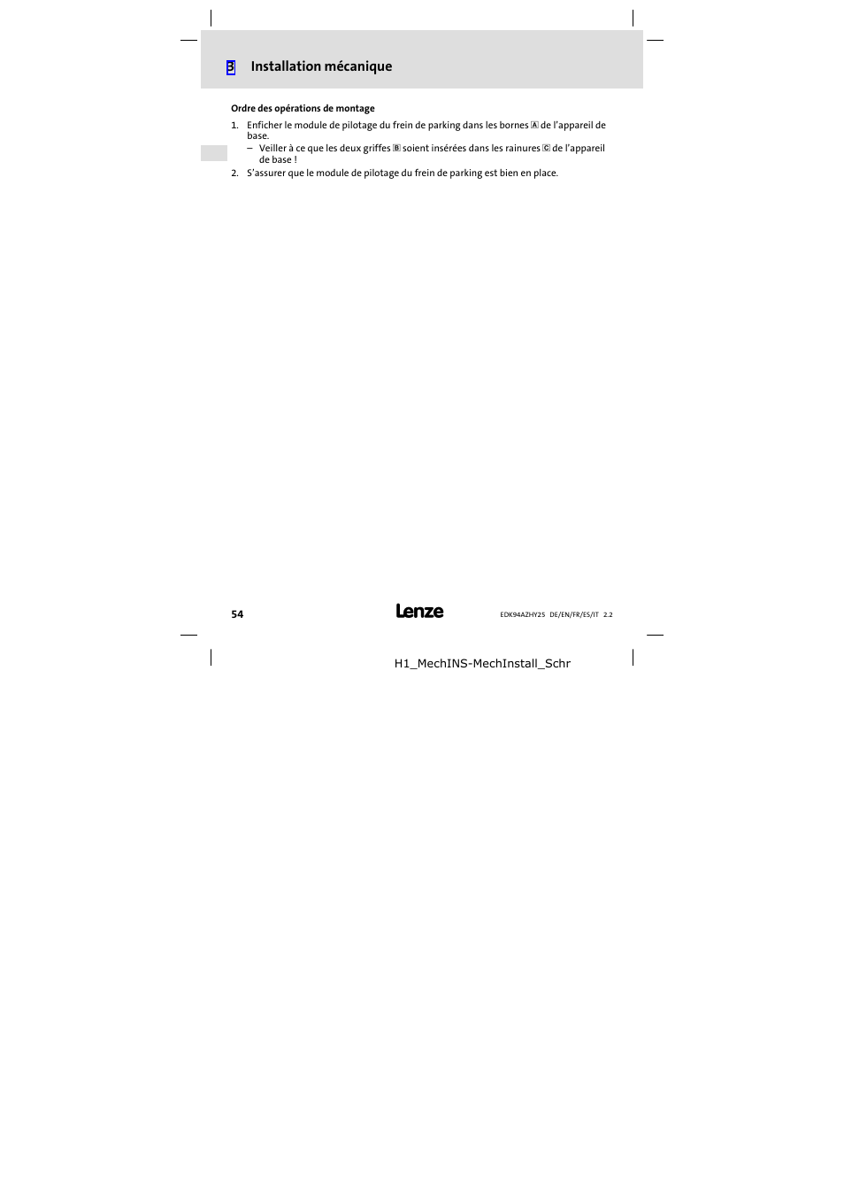 3installation mécanique | Lenze E94AZHY0025 User Manual | Page 54 / 94