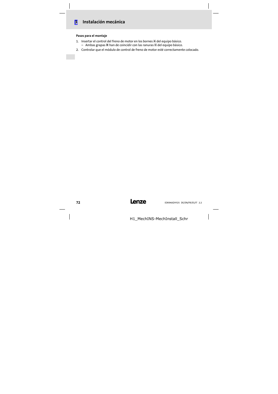 Lenze E94AZHY0025 User Manual | Page 72 / 94