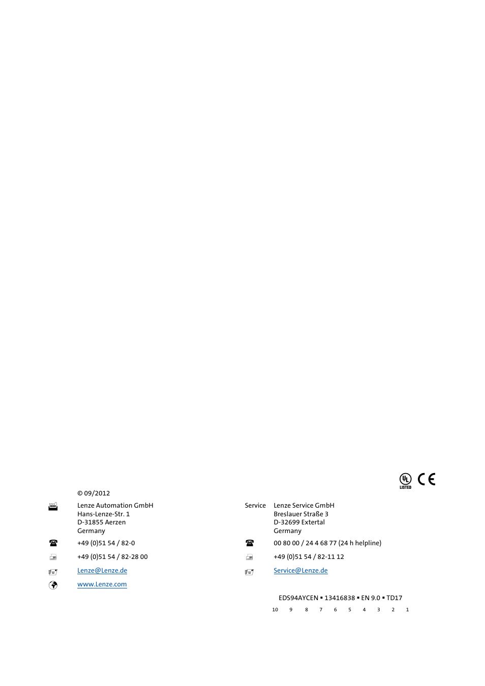 Lenze E94AYCEN User Manual | Page 68 / 68