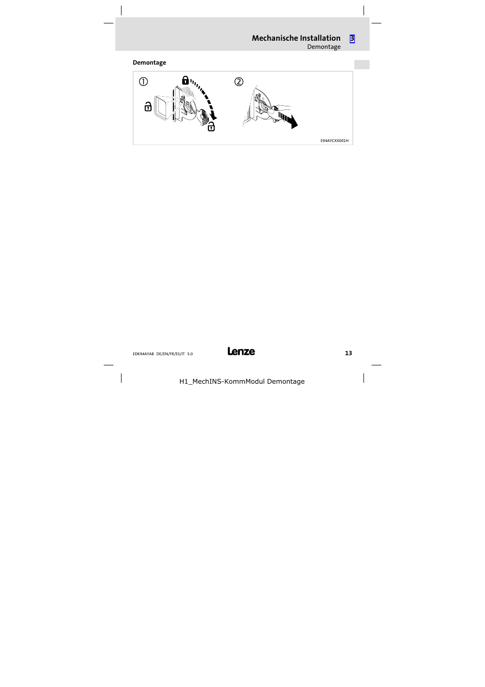Demontage | Lenze E94AYAB − SM100 User Manual | Page 13 / 68