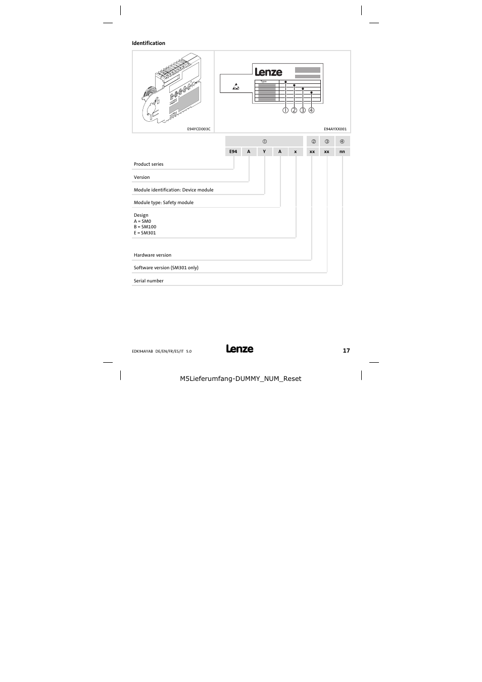 Identification | Lenze E94AYAB − SM100 User Manual | Page 17 / 68