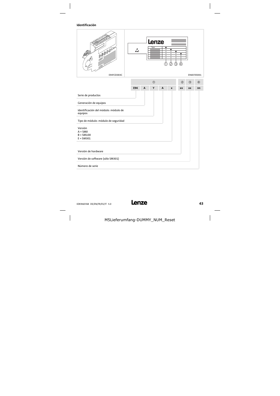 Identificación | Lenze E94AYAB − SM100 User Manual | Page 43 / 68