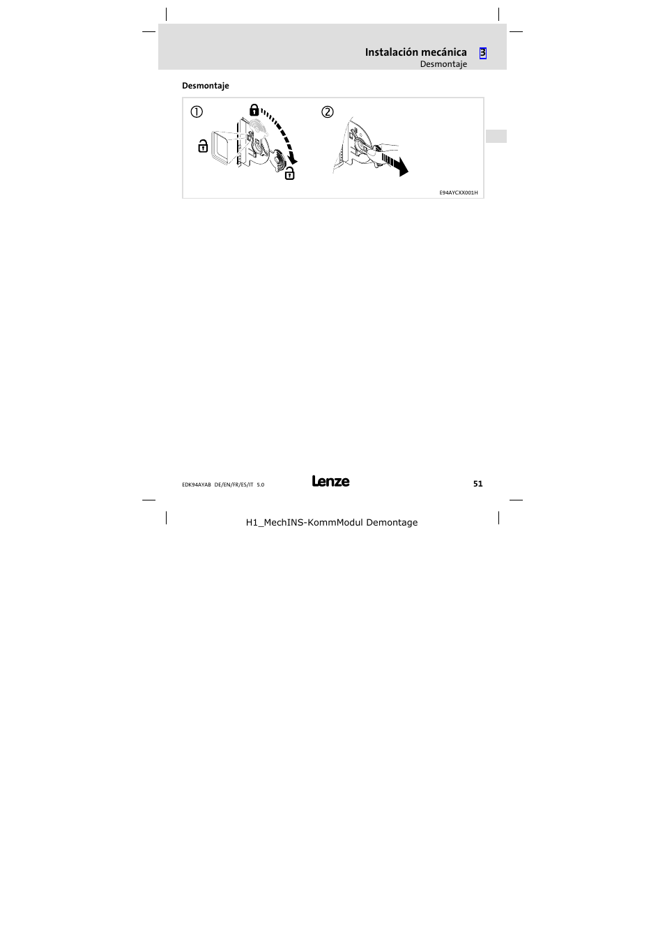 Desmontaje | Lenze E94AYAB − SM100 User Manual | Page 51 / 68