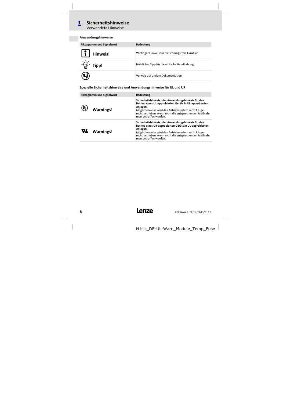 Lenze E94AYAB − SM100 User Manual | Page 8 / 68