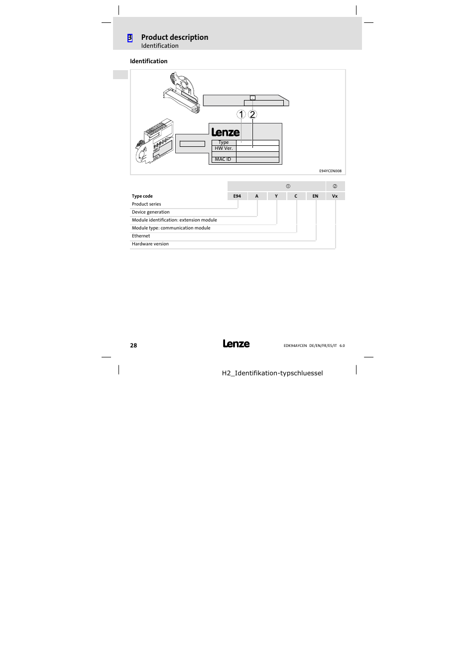 Identification, 3product description | Lenze E94AYCEN User Manual | Page 28 / 84