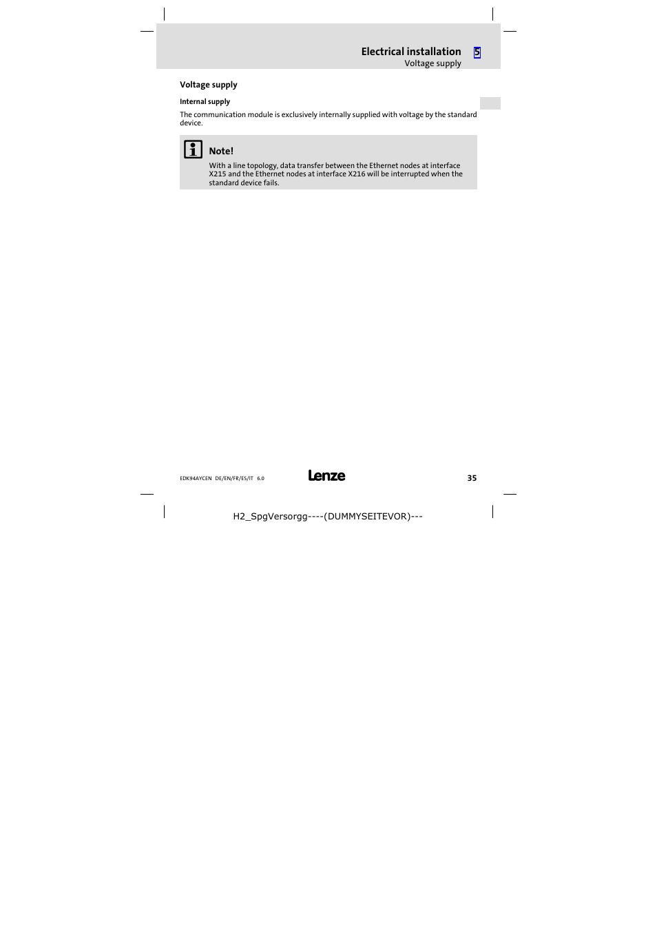 Voltage supply | Lenze E94AYCEN User Manual | Page 35 / 84