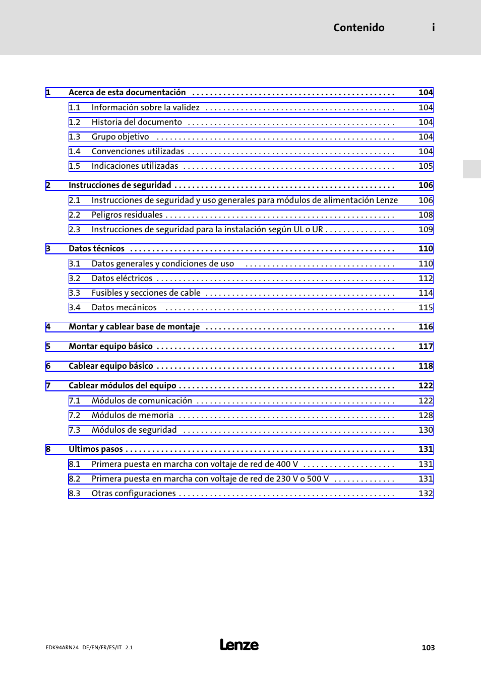 Lenze E94ARNE User Manual | Page 103 / 166